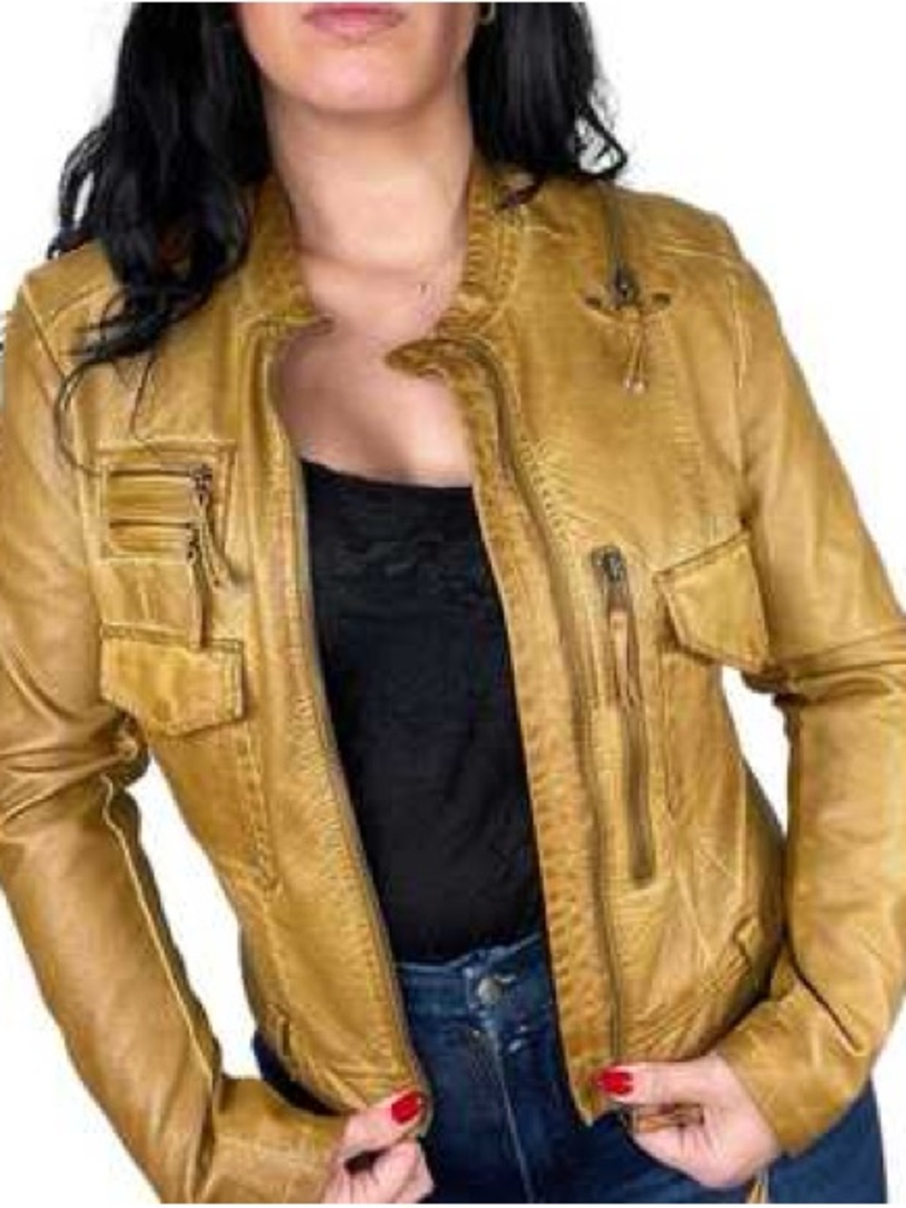 Members Only Tan Perforated Leather Bomber Jacket